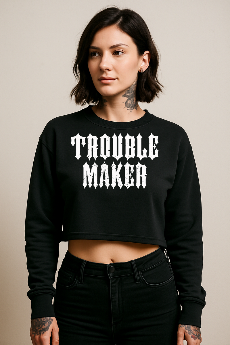 Trouble Maker Crop Fleece Crewneck